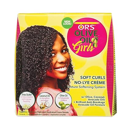 ORS Olive Oil Girls Soft Curls No-Lye Creme Texture Softening System Kit with Olive, Coconut & Avocado Oils